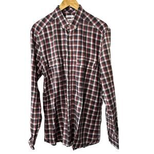 Lacoste Modern Fit Gray & Red Plaid Long Sleeve Button-Up Shirt Men's 42 Large